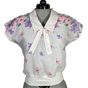 Vintage floral Top Kayo of California Size Small Bow Short Sleeve